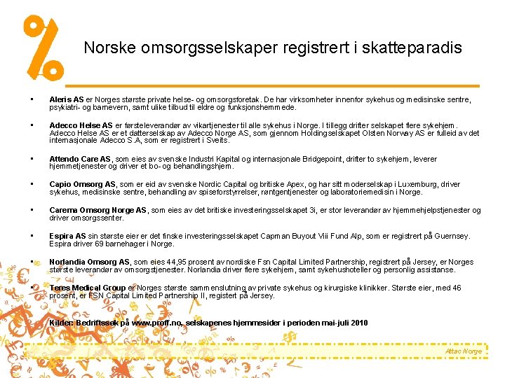 Norske omsorgsselskaper registrert i skatteparadis • Aleris AS er Norges største private helse- og