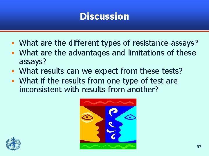 Discussion What are the different types of resistance assays? What are the advantages and