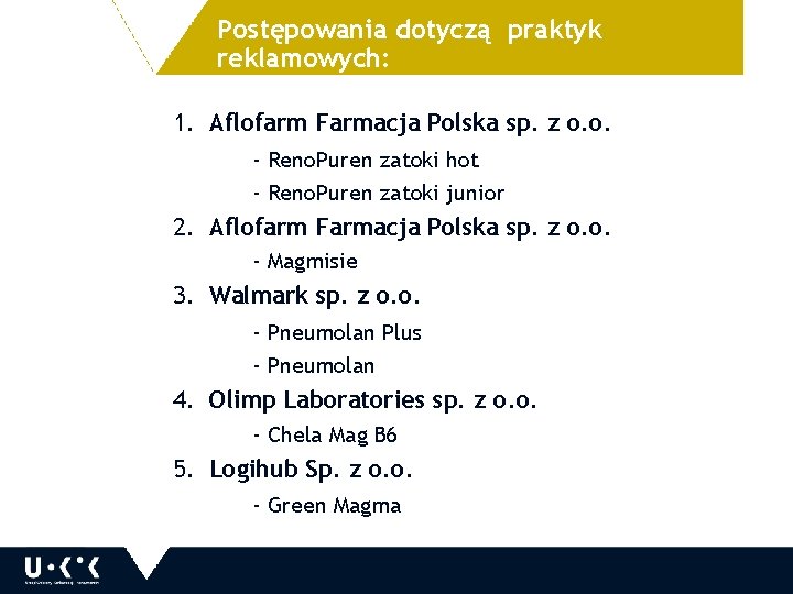 Postępowania dotyczą praktyk reklamowych: 1. Aflofarm Farmacja Polska sp. z o. o. - Reno.