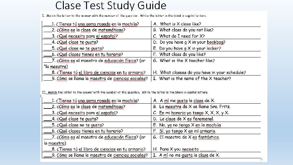 Clase Test Study Guide 