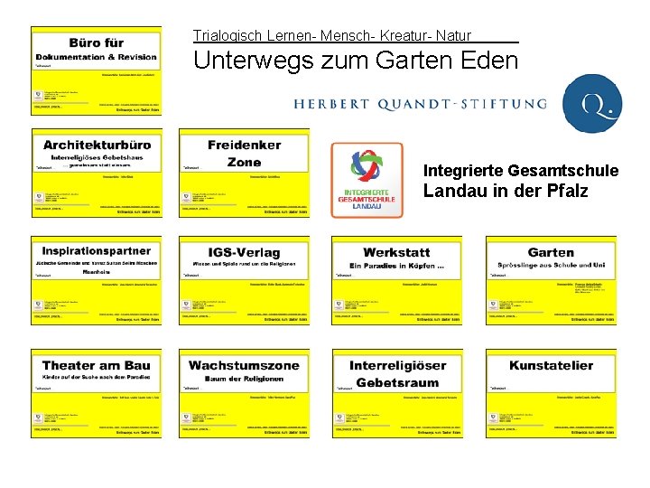 Trialogisch Lernen- Mensch- Kreatur- Natur Unterwegs zum Garten Eden Integrierte Gesamtschule Landau in der
