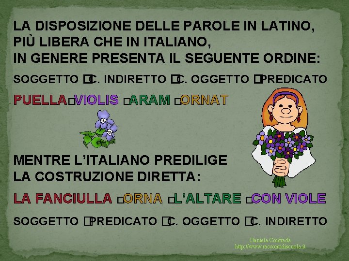 LA DISPOSIZIONE DELLE PAROLE IN LATINO, PIÙ LIBERA CHE IN ITALIANO, IN GENERE PRESENTA