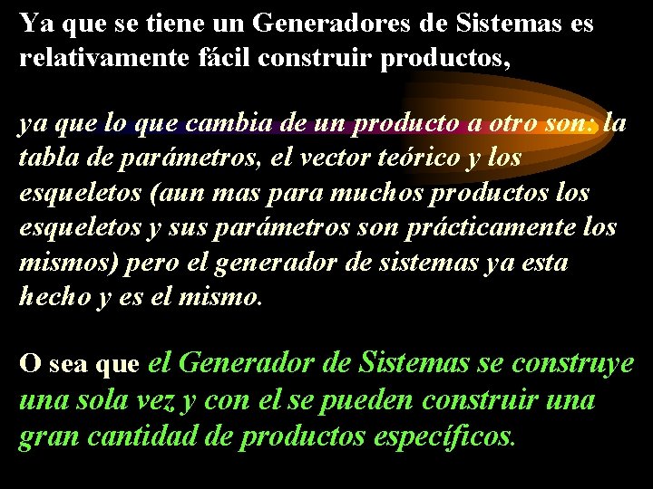 Ya que se tiene un Generadores de Sistemas es relativamente fácil construir productos, ya