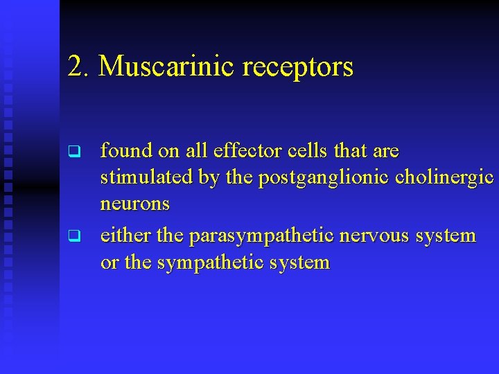 2. Muscarinic receptors q q found on all effector cells that are stimulated by