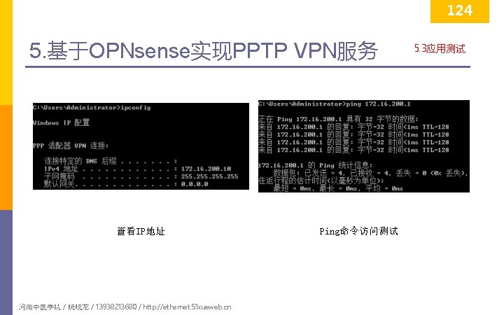 124 5. 基于OPNsense实现PPTP VPN服务 查看IP地址 河南中医学院 / 阮晓龙 / 13938213680 / http: //ethernet. 51