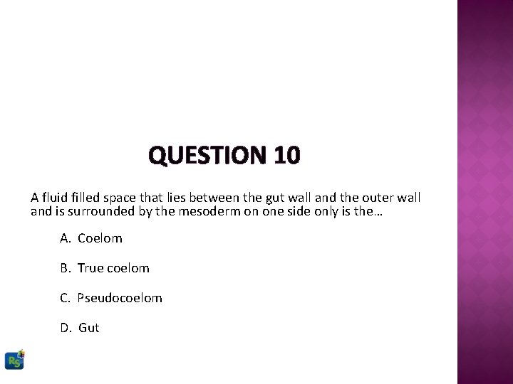 QUESTION 10 A fluid filled space that lies between the gut wall and the