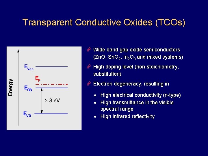 Transparent Conductive Oxides (TCOs) Wide band gap oxide semiconductors (Zn. O, Sn. O 2,