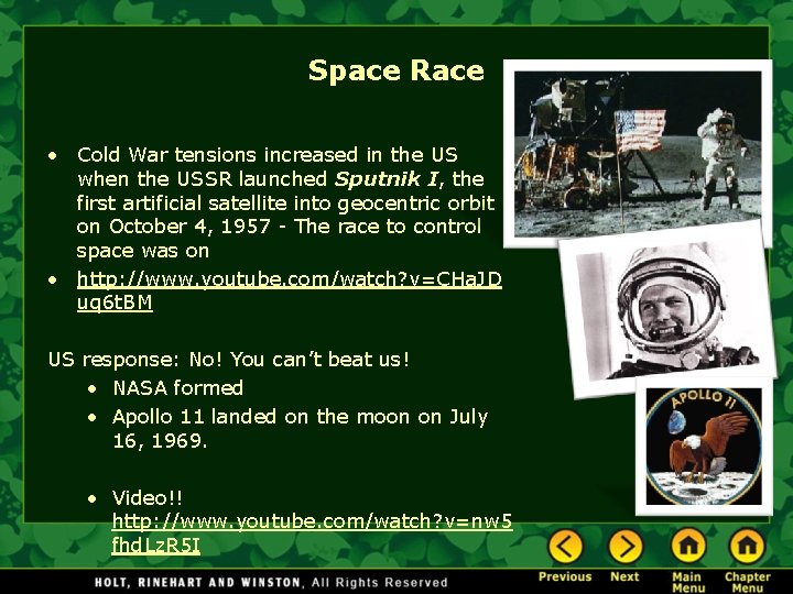 Space Race • Cold War tensions increased in the US when the USSR launched