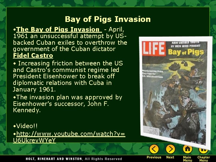 Bay of Pigs Invasion • The Bay of Pigs Invasion - April, 1961 an