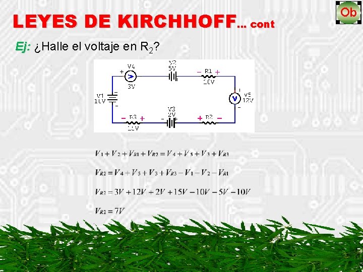 LEYES DE KIRCHHOFF… cont Ej: ¿Halle el voltaje en R Ej: 2? 