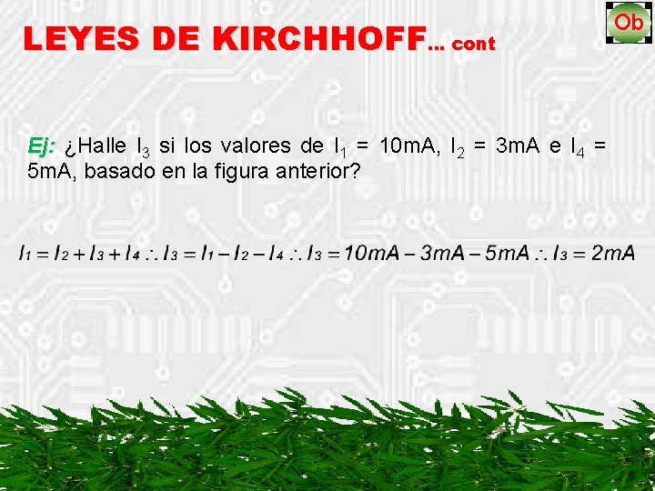 LEYES DE KIRCHHOFF… cont Ej: ¿Halle I 3 si los valores de I 1