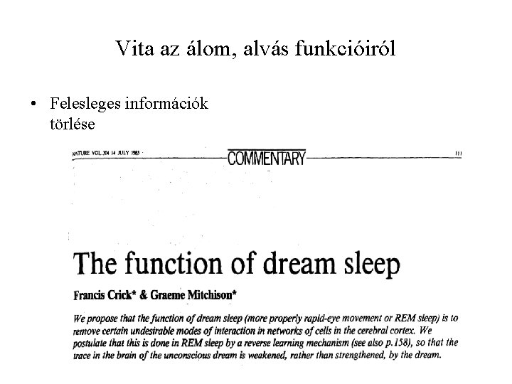 Vita az álom, alvás funkcióiról • Felesleges információk törlése 
