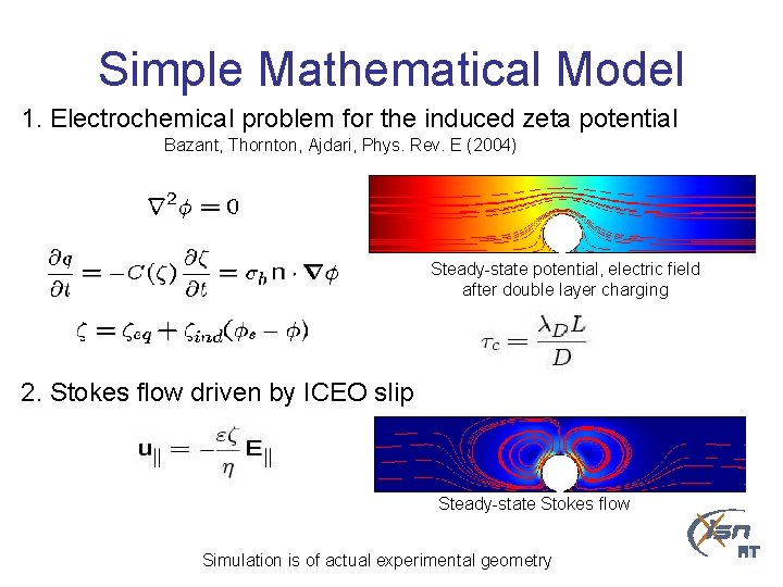 Simple Mathematical Model 1. Electrochemical problem for the induced zeta potential Bazant, Thornton, Ajdari,