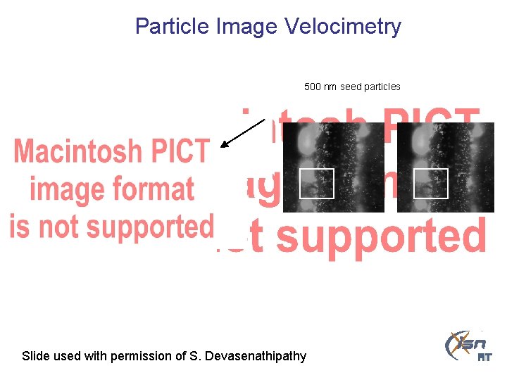 Particle Image Velocimetry 500 nm seed particles Slide used with permission of S. Devasenathipathy