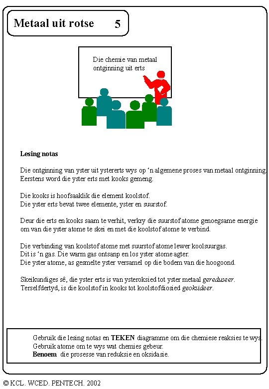 Metaal uit rotse 5 Die chemie van metaal ontginning uit erts Lesing notas Die