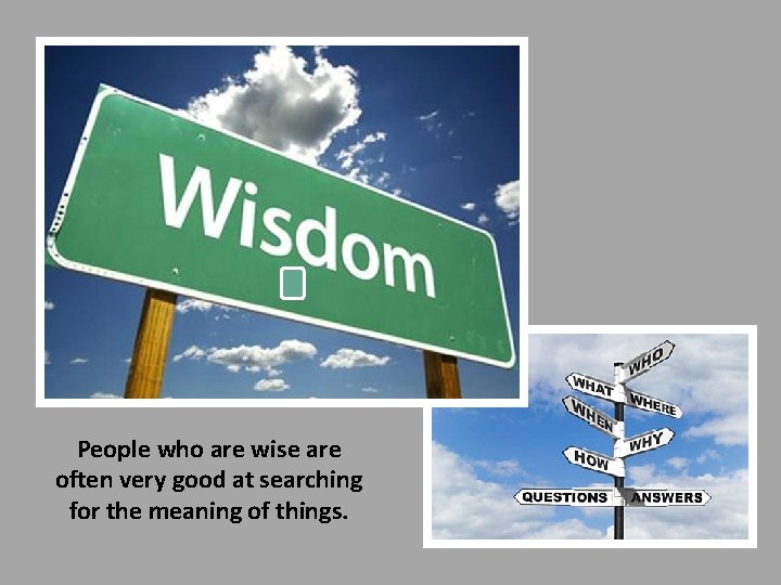 People who are wise are often very good at searching for the meaning of