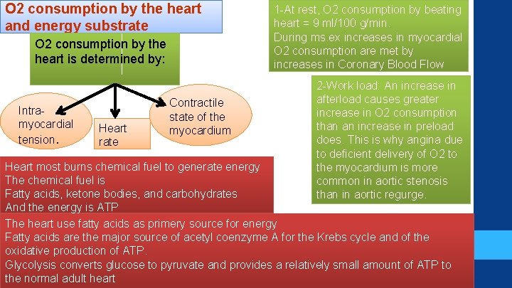 O 2 consumption by the heart and energy substrate O 2 consumption by the O 2 consumption by the heart and energy substrate O 2 consumption by the