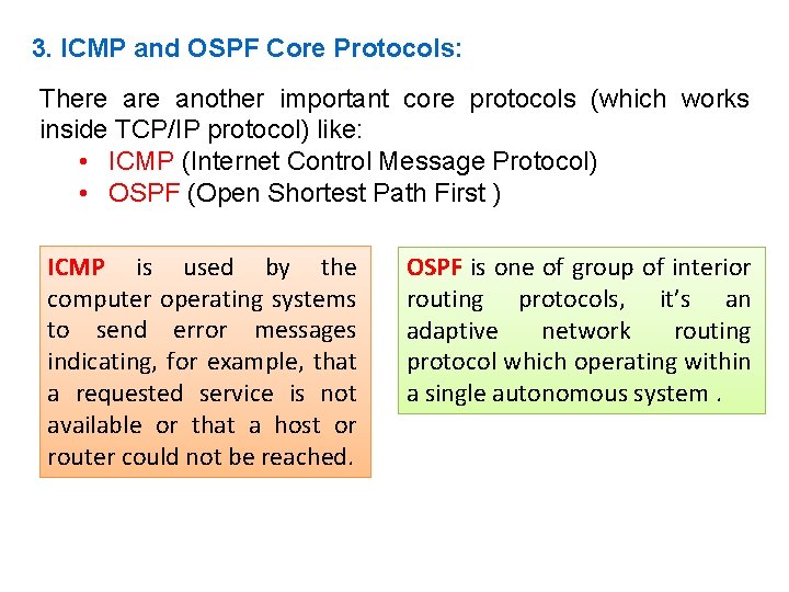 3. ICMP and OSPF Core Protocols: There another important core protocols (which works inside