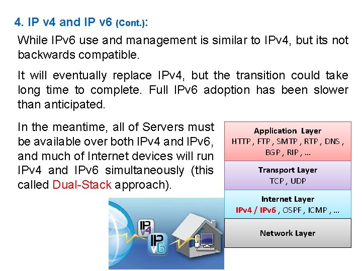 4. IP v 4 and IP v 6 (Cont. ): While IPv 6 use