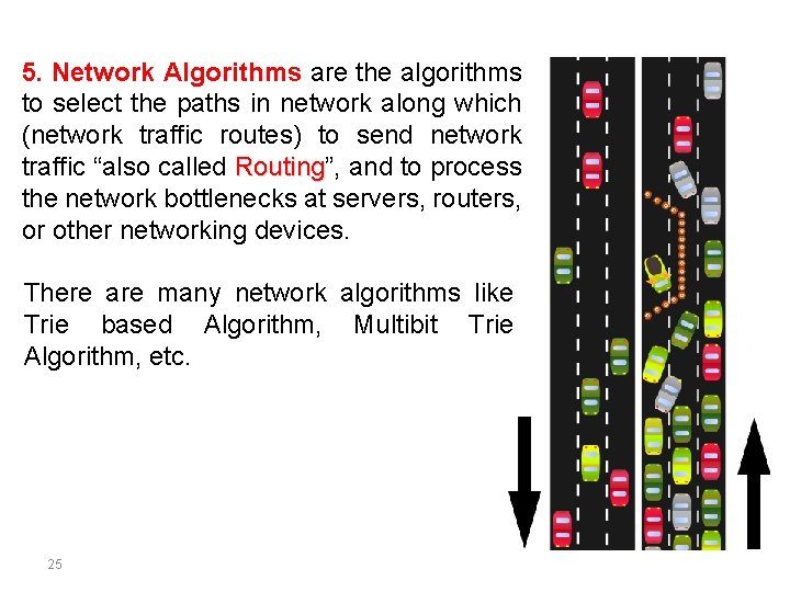 5. Network Algorithms are the algorithms to select the paths in network along which