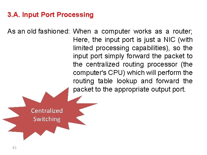 3. A. Input Port Processing As an old fashioned: When a computer works as