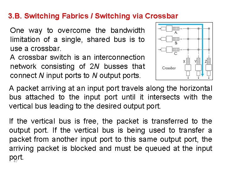 3. B. Switching Fabrics / Switching via Crossbar One way to overcome the bandwidth