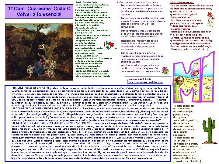 1º Dom. Cuaresma. Ciclo C Volver a lo esencial Que tu Espíritu, Señor, en