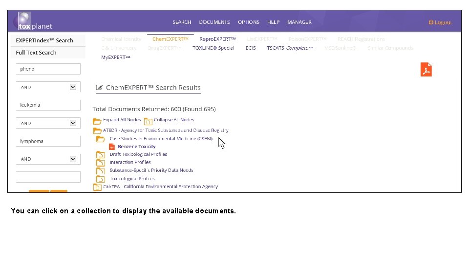 You can click on a collection to display the available documents. 