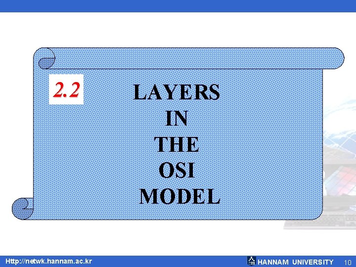 2. 2 Http: //netwk. hannam. ac. kr LAYERS IN THE OSI MODEL HANNAM UNIVERSITY