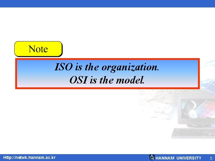 ISO is the organization. OSI is the model. Http: //netwk. hannam. ac. kr HANNAM