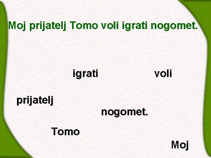 Moj prijatelj Tomo voli igrati nogomet. igrati prijatelj voli nogomet. Tomo Moj 