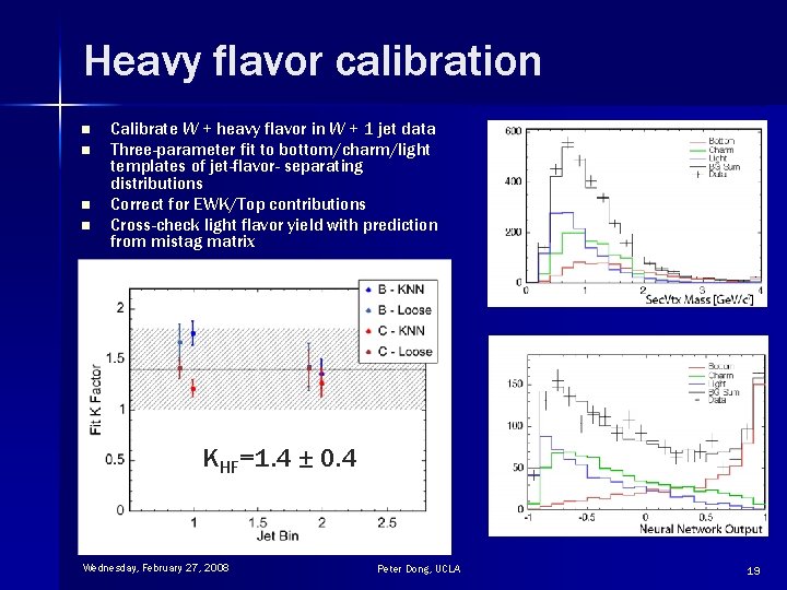 Heavy flavor calibration n n Calibrate W + heavy flavor in W + 1