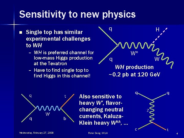 Sensitivity to new physics n Single top has similar experimental challenges to WH –