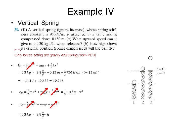 Example IV • Only forces acting are gravity and spring (both PE’s) 