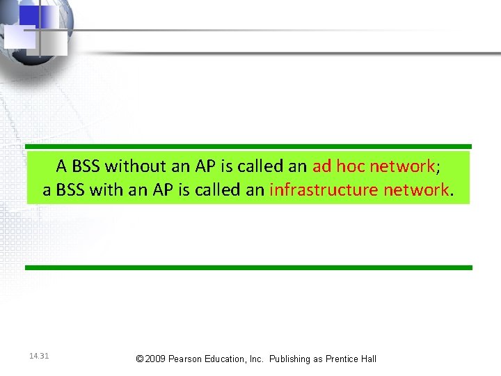 A BSS without an AP is called an ad hoc network; a BSS with A BSS without an AP is called an ad hoc network; a BSS with