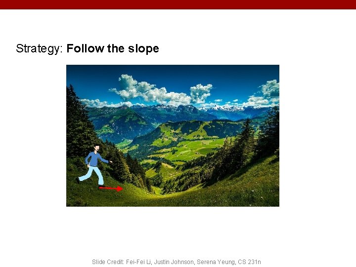Strategy: Follow the slope Slide Credit: Fei-Fei Li, Justin Johnson, Serena Yeung, CS 231