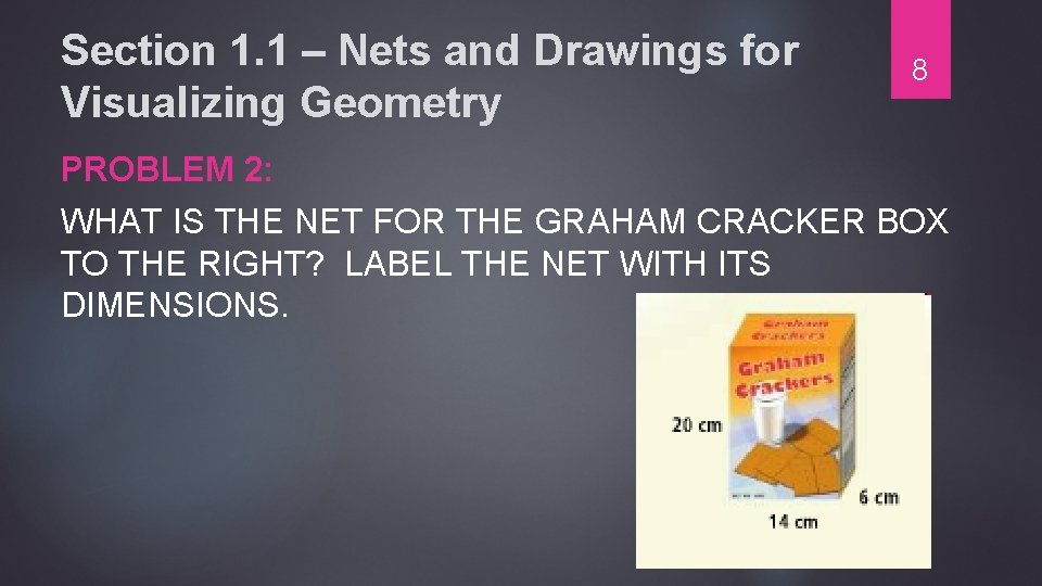 Section 1. 1 – Nets and Drawings for Visualizing Geometry 8 PROBLEM 2: WHAT