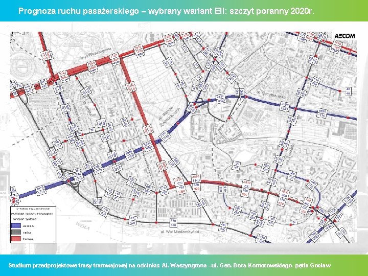 Prognoza ruchu pasażerskiego – wybrany wariant EII: szczyt poranny 2020 r. Funkcjonująca obecnie KZ: