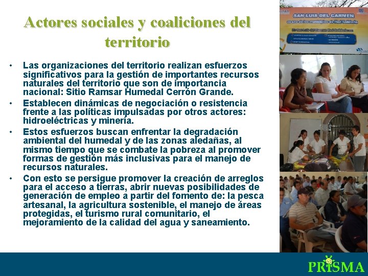 Actores sociales y coaliciones del territorio • • Las organizaciones del territorio realizan esfuerzos