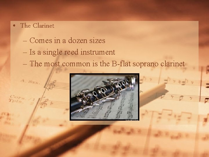  • The Clarinet – Comes in a dozen sizes – Is a single