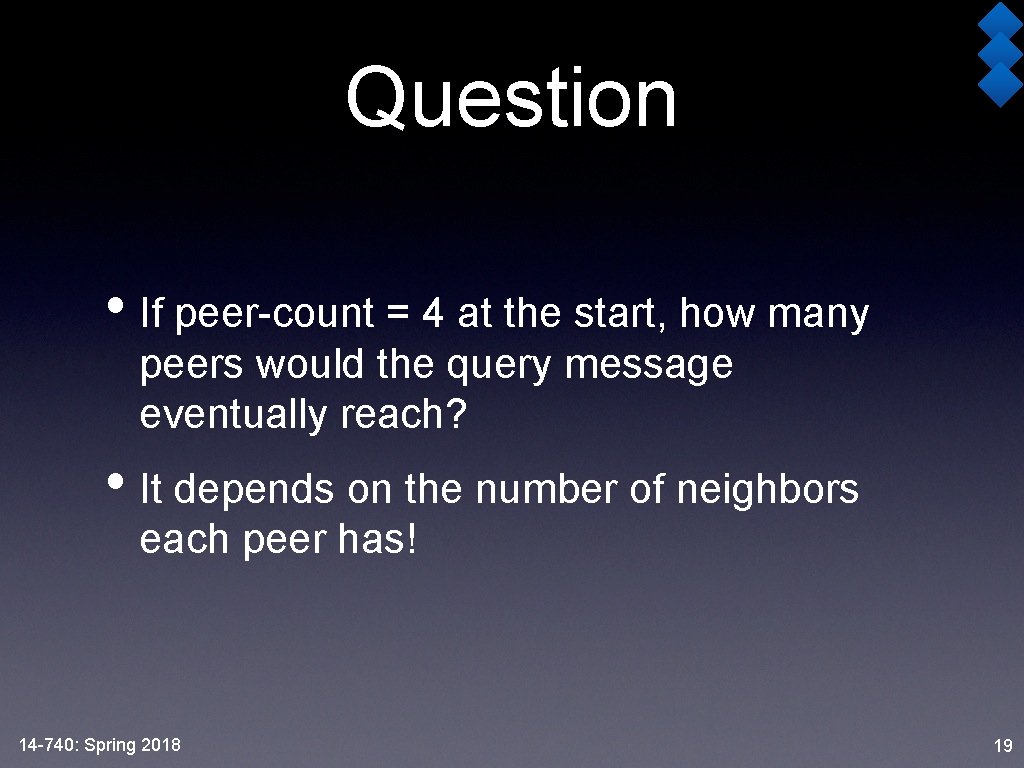 Question • If peer-count = 4 at the start, how many peers would the