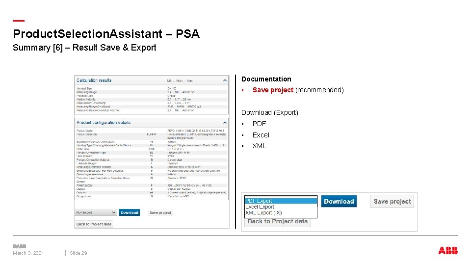 — Product. Selection. Assistant – PSA Summary [6] – Result Save & Export Documentation