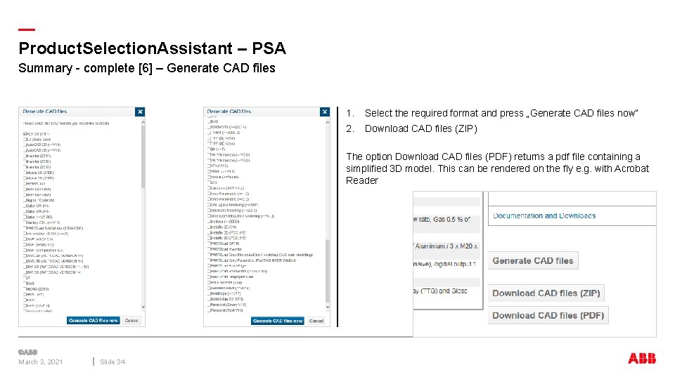 — Product. Selection. Assistant – PSA Summary - complete [6] – Generate CAD files