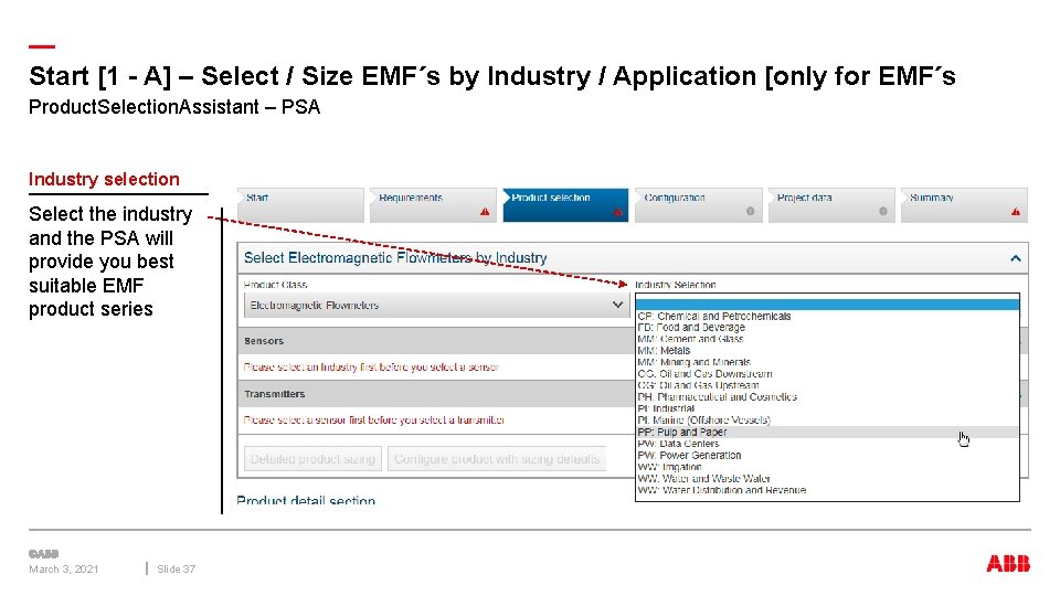 — Start [1 - A] – Select / Size EMF´s by Industry / Application