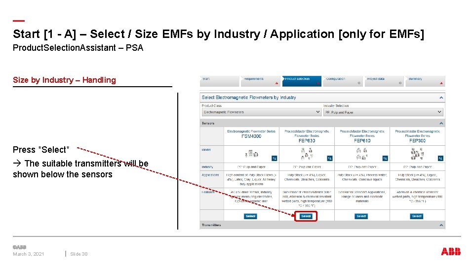 — Start [1 - A] – Select / Size EMFs by Industry / Application