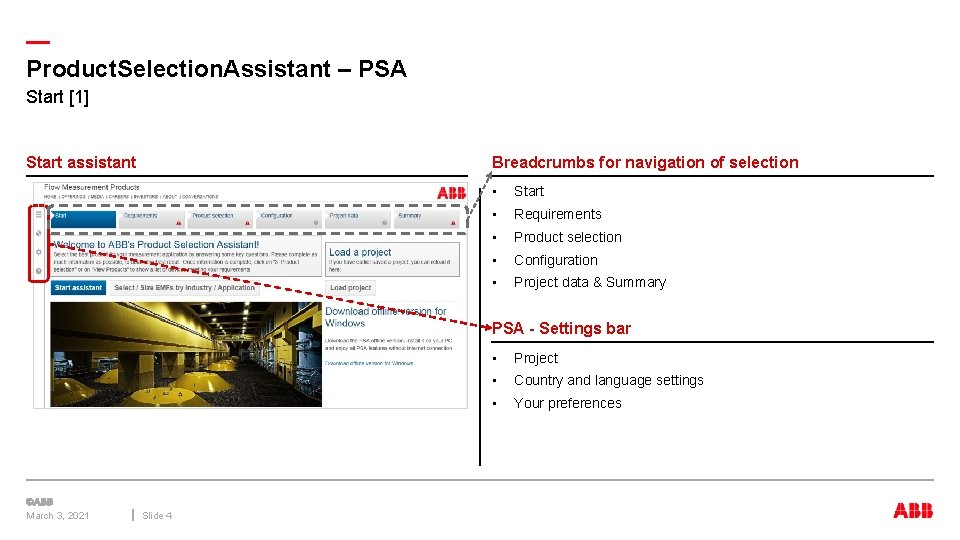 — Product. Selection. Assistant – PSA Start [1] Start assistant Breadcrumbs for navigation of