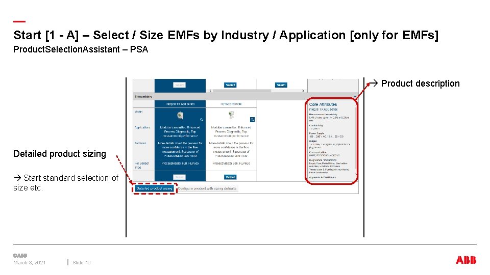 — Start [1 - A] – Select / Size EMFs by Industry / Application