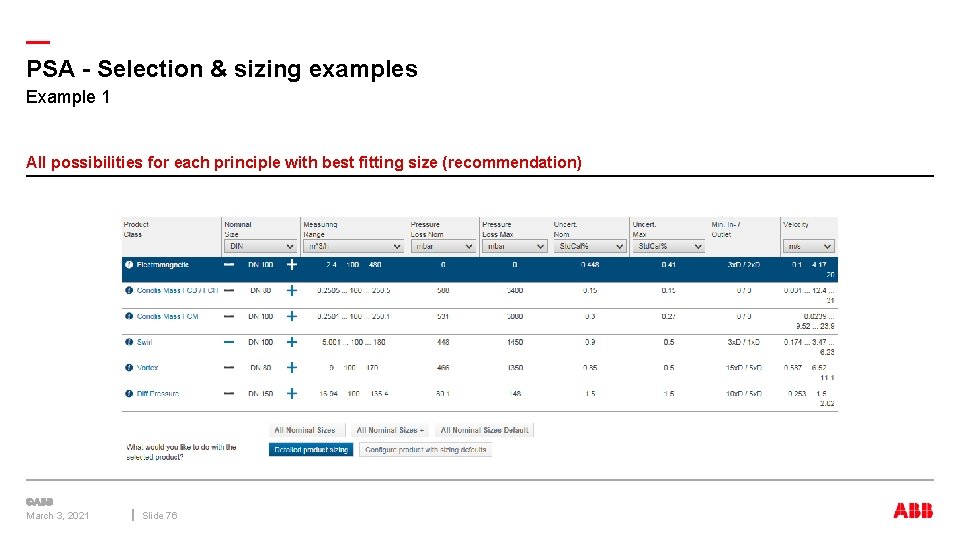 — PSA - Selection & sizing examples Example 1 All possibilities for each principle