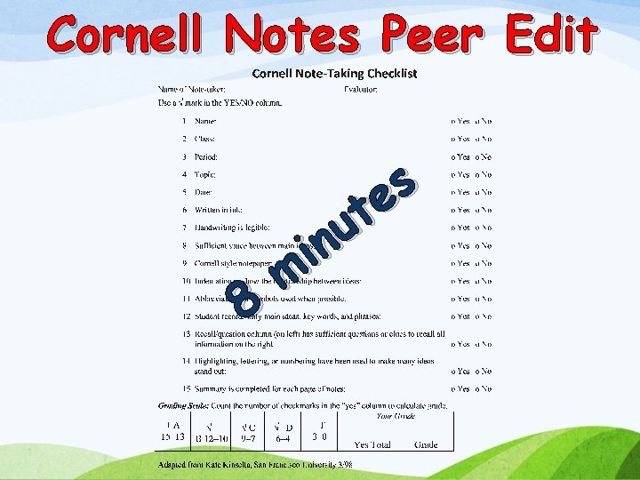 Cornell Notes Peer Edit 8 s e t u n i m 
