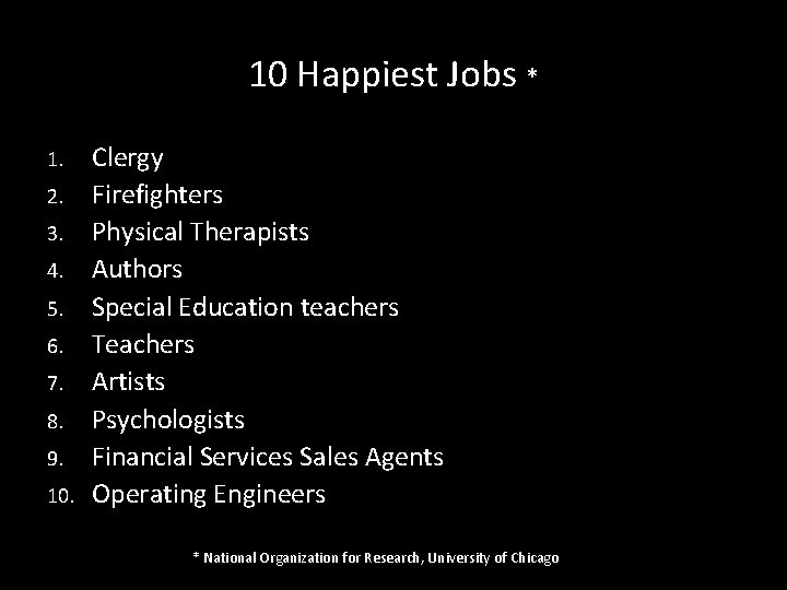 10 Happiest Jobs * 1. 2. 3. 4. 5. 6. 7. 8. 9. 10. 10 Happiest Jobs * 1. 2. 3. 4. 5. 6. 7. 8. 9. 10.